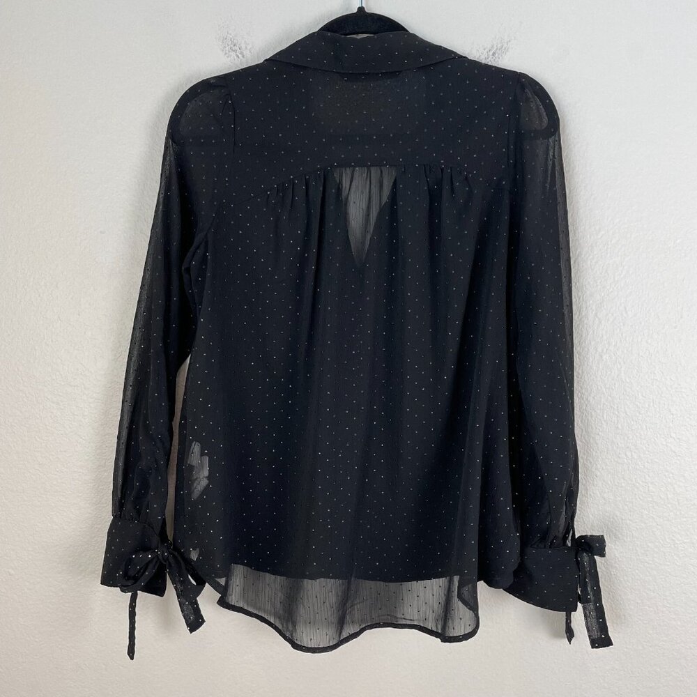 Zara Womens XS‎ Black Sheer Button Up Blouse Long Sleeve Shirt Top - Picture 14 of 16
